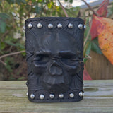 Handcrafted Genuine Vegetal Black Leather Embossed Skull Design With Revit's Cuff-Unisex Cool Gift Skull Leather Bracelet Wristband