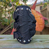 Handcrafted Genuine Vegetal Black Leather Embossed Skull Design With Revit's Cuff-Unisex Cool Gift Skull Leather Bracelet Wristband