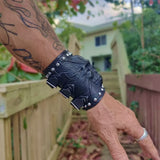 Handcrafted Genuine Vegetal Black Leather Embossed Skull Design With Revit's Cuff-Unisex Cool Gift Skull Leather Bracelet Wristband