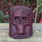Handcrafted Medium Genuine Vegetal Black and Maroon Leather Embossed Skull Design Cuff-Unisex Cool Gift Skull Leather Bracelet Wristband