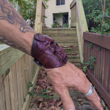 Handcrafted Medium Genuine Vegetal Black and Maroon Leather Embossed Skull Design Cuff-Unisex Cool Gift Skull Leather Bracelet Wristband