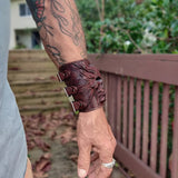 Made To Order-Handcrafted Genuine Rustic Brown Color Leather Embossed Skull Design Cuff-Unisex Cool Gift Skull Leather Bracelet Wristband