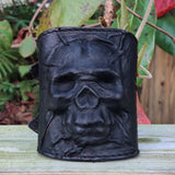 Handcrafted Genuine Vegetal Black Leather Embossed Skull Design Cuff-Unisex Cool Gift Skull Leather Bracelet Wristband