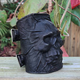 Handcrafted Genuine Vegetal Black Leather Embossed Skull Design Cuff-Unisex Cool Gift Skull Leather Bracelet Wristband