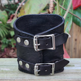 Handcrafted Genuine Vegetal Black Leather Embossed Skull Design Cuff-Unisex Cool Gift Skull Leather Bracelet Wristband