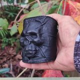Handcrafted Genuine Vegetal Black Leather Embossed Skull Design Cuff-Unisex Cool Gift Skull Leather Bracelet Wristband