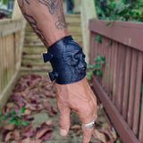 Handcrafted Genuine Vegetal Black Leather Embossed Skull Design Cuff-Unisex Cool Gift Skull Leather Bracelet Wristband