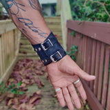 Handcrafted Genuine Vegetal Black Leather Embossed Skull Design Cuff-Unisex Cool Gift Skull Leather Bracelet Wristband