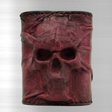 Handcrafted XL Genuine Vegetal Leather Rustic Maroon Embossed Skull Design Cuff Unique Unisex Gift Skull Leather Bracelet Wristband