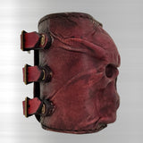 Handcrafted XL Genuine Vegetal Leather Rustic Maroon Embossed Skull Design Cuff Unique Unisex Gift Skull Leather Bracelet Wristband