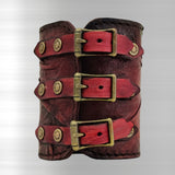 Handcrafted XL Genuine Vegetal Leather Rustic Maroon Embossed Skull Design Cuff Unique Unisex Gift Skull Leather Bracelet Wristband