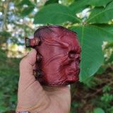 Handcrafted XL Genuine Vegetal Leather Rustic Maroon Embossed Skull Design Cuff Unique Unisex Gift Skull Leather Bracelet Wristband