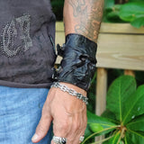 Handcrafted XL Genuine Vegetal Leather Black Color Embossed Skull Design Cuff Unique Unisex Gift Skull Leather Bracelet Wristband