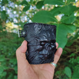 Handcrafted XL Genuine Vegetal Leather Black Color Embossed Skull Design Cuff Unique Unisex Gift Skull Leather Bracelet Wristband