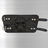 Handcrafted XL Genuine Vegetal Leather Black Color Embossed Skull Design Cuff Unique Unisex Gift Skull Leather Bracelet Wristband