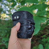 Handcrafted Medium Genuine Vegetal Black Color Leather Embossed Skull Design Cuff-Unisex Cool Gift Skull Leather Bracelet Wristband