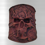 Handcrafted Genuine Vegetal Rustic Maroon Color Leather Embossed Skull Design Cuff-Unisex Cool Gift Skull Leather Bracelet Wristband
