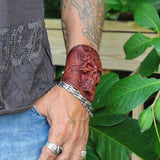 Handcrafted Genuine Vegetal Rustic Maroon Color Leather Embossed Skull Design Cuff-Unisex Cool Gift Skull Leather Bracelet Wristband