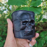 Handcrafted XL Genuine Vegetal Leather Black Color Embossed Skull Design Cuff Unique Unisex Gift Skull Leather Bracelet Wristband
