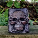 Made To Order-Handcrafted Rustic Color Genuine Leather Embossed Skull Design Cuff, Cool Unique Gift Skull Leather Bracelet-Biker's Wristband