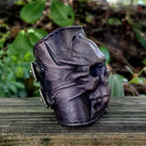 Made To Order-Handcrafted Rustic Color Genuine Leather Embossed Skull Design Cuff, Cool Unique Gift Skull Leather Bracelet-Biker's Wristband