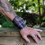 Made To Order-Handcrafted Rustic Color Genuine Leather Embossed Skull Design Cuff, Cool Unique Gift Skull Leather Bracelet-Biker's Wristband