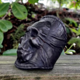 Made To Order-Handcrafted Genuine Black Vegetal Leather Embossed Skull Design Cuff, Cool Gift Skull Leather Bracelet-Biker's Wristband