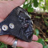 Made To Order-Handcrafted Genuine Black Vegetal Leather Embossed Skull Design Cuff, Cool Gift Skull Leather Bracelet-Biker's Wristband