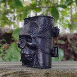 Made To Order-Handcrafted Genuine Black Vegetal Leather Embossed Skull Design Cuff, Cool Unique Lifestyle Gift Skull Leather Bracelet-Biker's Wristband