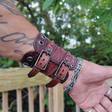 Made To Order-Handcrafted Genuine Brown Leather Embossed Skull Design Cuff, Cool Lifestyle Gift Skull Leather Bracelet-Biker's Wristband