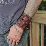 Made To Order-Handcrafted Genuine Brown Leather Embossed Skull Design Cuff, Cool Lifestyle Gift Skull Leather Bracelet-Biker's Wristband