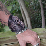 Handcrafted Genuine Rustic Vegetal Leather Embossed Skull Design Cuff, Cool Unique Lifestyle Gift Skull Leather Bracelet-Biker's Wristband
