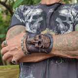 Handcrafted Genuine Rustic Vegetal Leather Embossed Skull Design Cuff, Cool Unique Lifestyle Gift Skull Leather Bracelet-Biker's Wristband