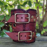Made To Order-Handcrafted Genuine Brown Vegetal Leather Embossed Skull Design Cuff, Unique Gift Brass Eyelet Leather Bracelet-Wristband
