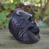 MADE TO ORDER-Handcrafted Genuine Vegetal Leather Black Skull Design Cuff-Unisex Gift Embossed Skull Leather Biker Wristband Bracelet