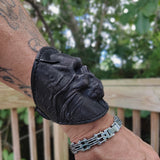 MADE TO ORDER-Handcrafted Genuine Vegetal Leather Black Skull Design Cuff-Unisex Gift Embossed Skull Leather Biker Wristband Bracelet