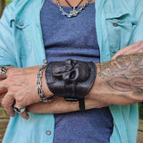 MADE TO ORDER-Handcrafted Genuine Vegetal Leather Black Skull Design Cuff-Unisex Gift Embossed Skull Leather Biker Wristband Bracelet