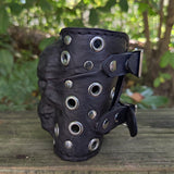 Made To Order-Handcrafted Genuine Black Leather Embossed Skull Design Cuff, Cool Unique Gift Chrome Eyelet Bracelet-Biker's Wristband