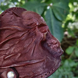 MADE TO ORDER-Handcrafted Genuine Vegetal Leather Brown Skull Design Cuff-Unisex Gift Embossed Skull Leather Biker Wristband Bracelet