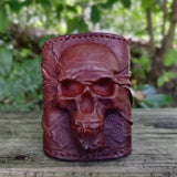 MADE TO ORDER-Handcrafted Genuine Vegetal Leather Brown Skull Design Cuff-Unisex Gift Embossed Skull Leather Biker Wristband Bracelet
