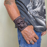 Handcrafted Genuine Vegetal Leather Black Skull Design Cuff-Unisex Gift Embossed Skull-Cool Gift Leather Biker Wristband Bracelet