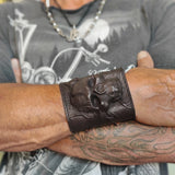 Handcrafted Genuine Vegetal Leather Black Skull Design Cuff-Unisex Gift Embossed Skull-Cool Gift Leather Biker Wristband Bracelet