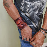 MADE TO ORDER-Handcrafted Genuine Leather Maroon Skull Design Cuff-Unisex Gift Embossed Skull-Cool Gift Leather Biker Wristband Bracelet