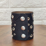 Made To Order-Handcrafted Big Black Genuine Leather Embossed Skull Design Cuff, Cool Unique Gift Chrome Eyelet Bracelet-Biker's Wristband