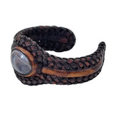 Boho Handcrafted Genuine Brown Braided Leather Bracelet with Gray Agate Stone-Unique Gift Fashion Jewelry Cuff