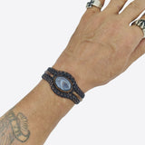 Boho Handcrafted Genuine Brown Braided Leather Bracelet with Gray Agate Stone-Unique Gift Fashion Jewelry Cuff