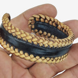 Boho Handcraft Braided Genuine Vegetal Leather Black and Tan Color Bracelet-Unisex Gift Fashion Leather Jewelry-Cuff