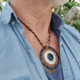 Boho Handcrafted Vegetal Braided Leather Necklace with Silver Plated Charm-Unique Gift Unisex Fashion Jewelry with Pendant