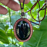 Boho Handcrafted Genuine Brown Vegetal Leather Necklace with Black Agate Stone Setting- Unique Gift Unisex Fashion Leather Jewelry
