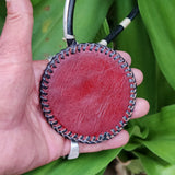 Boho Handcrafted Vegetal Leather Necklace with Large Silver Plated Charm-Unique Women's Fashion Jewelry